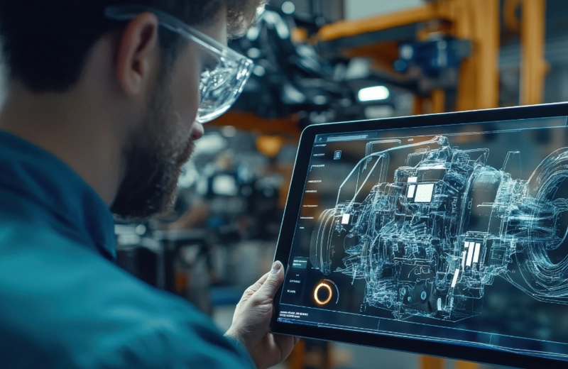 Auto Repair Technician holding a diagnostics device